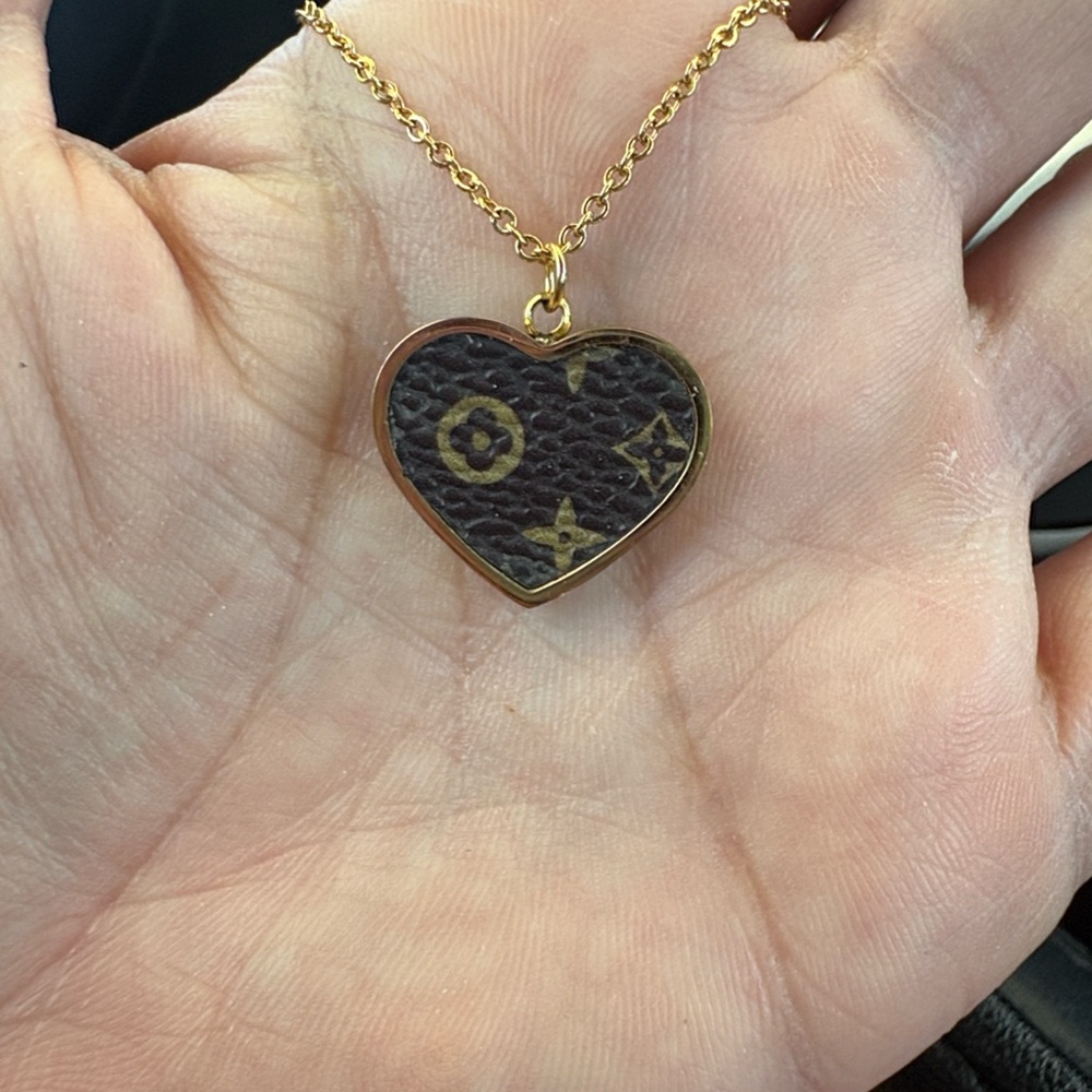Upcycled Handmade Gold Heart Necklace with classic Monogram Inlay